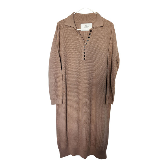 $520 MR MITTENS Polo Knit Sweater Dress XS/S Tan Neutral Minimalist Cozycore - Picture 1 of 9